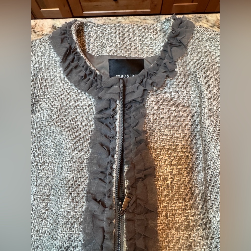 Mac & Jac Granite Gray Tweed Blazer with Frayed Trim and Tailored Fit - Picture 13 of 13
